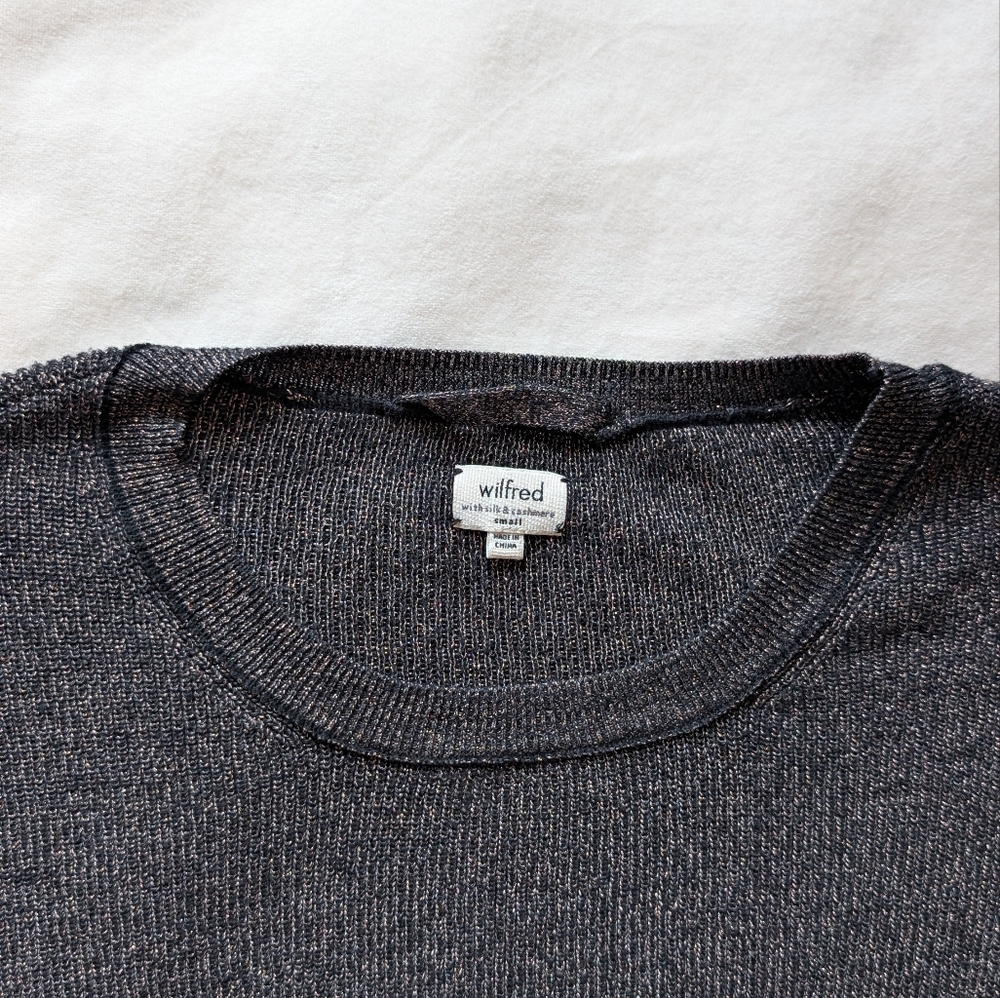 Aritzia Wilfred Women's Sweater Silk Cashmere 3/4 Sleeves Grey Gold Knit Size S - Picture 11 of 14